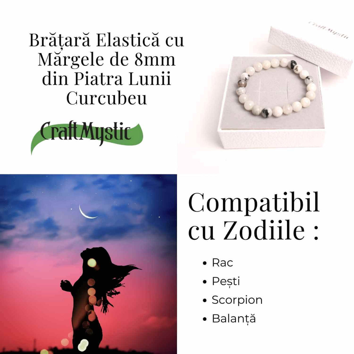 Bratara Elastica cu Margele 8mm din Piatra Lunii Curcubeu