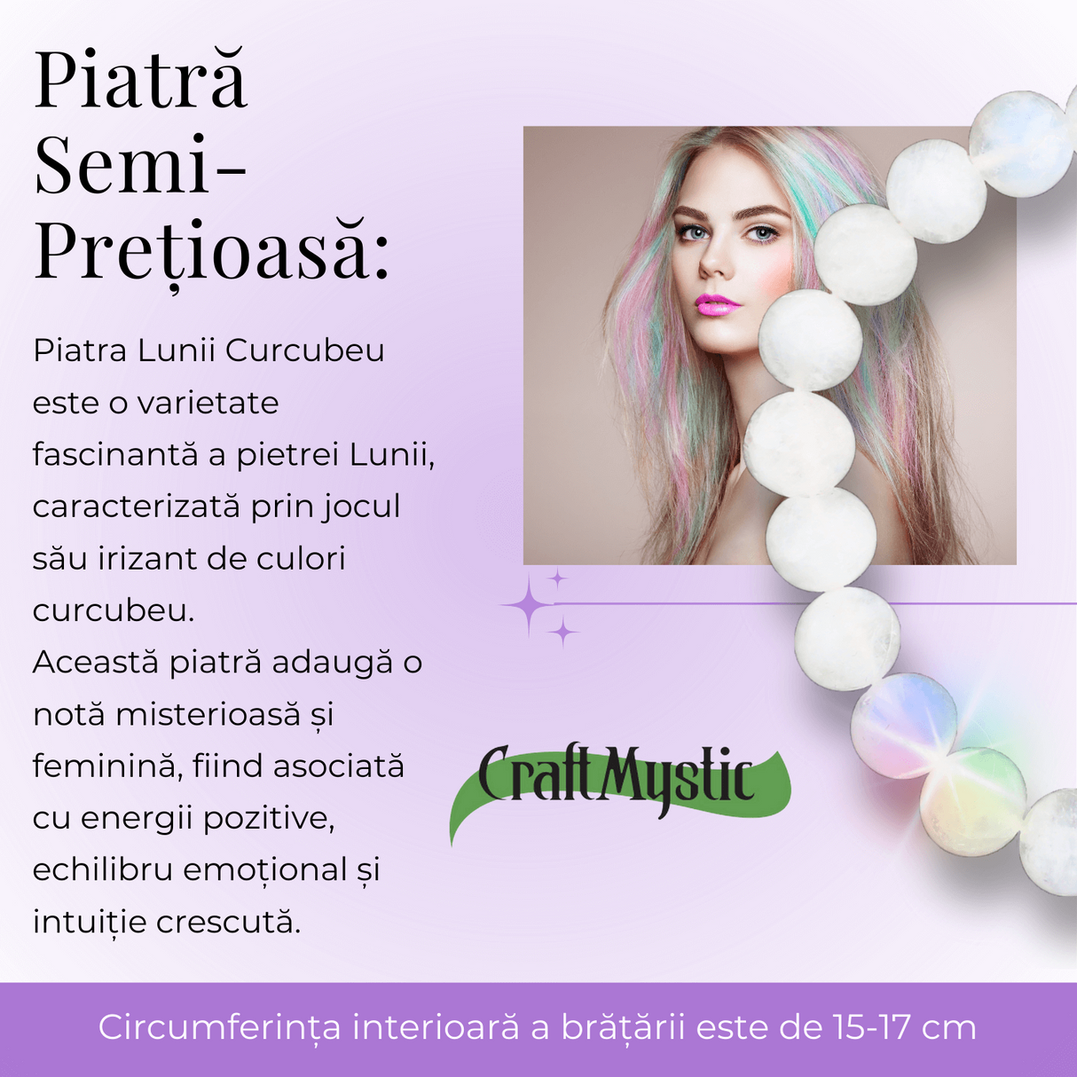 Bratara Elastica cu Margele 8mm din Piatra Lunii Curcubeu - Magie si Femininitate