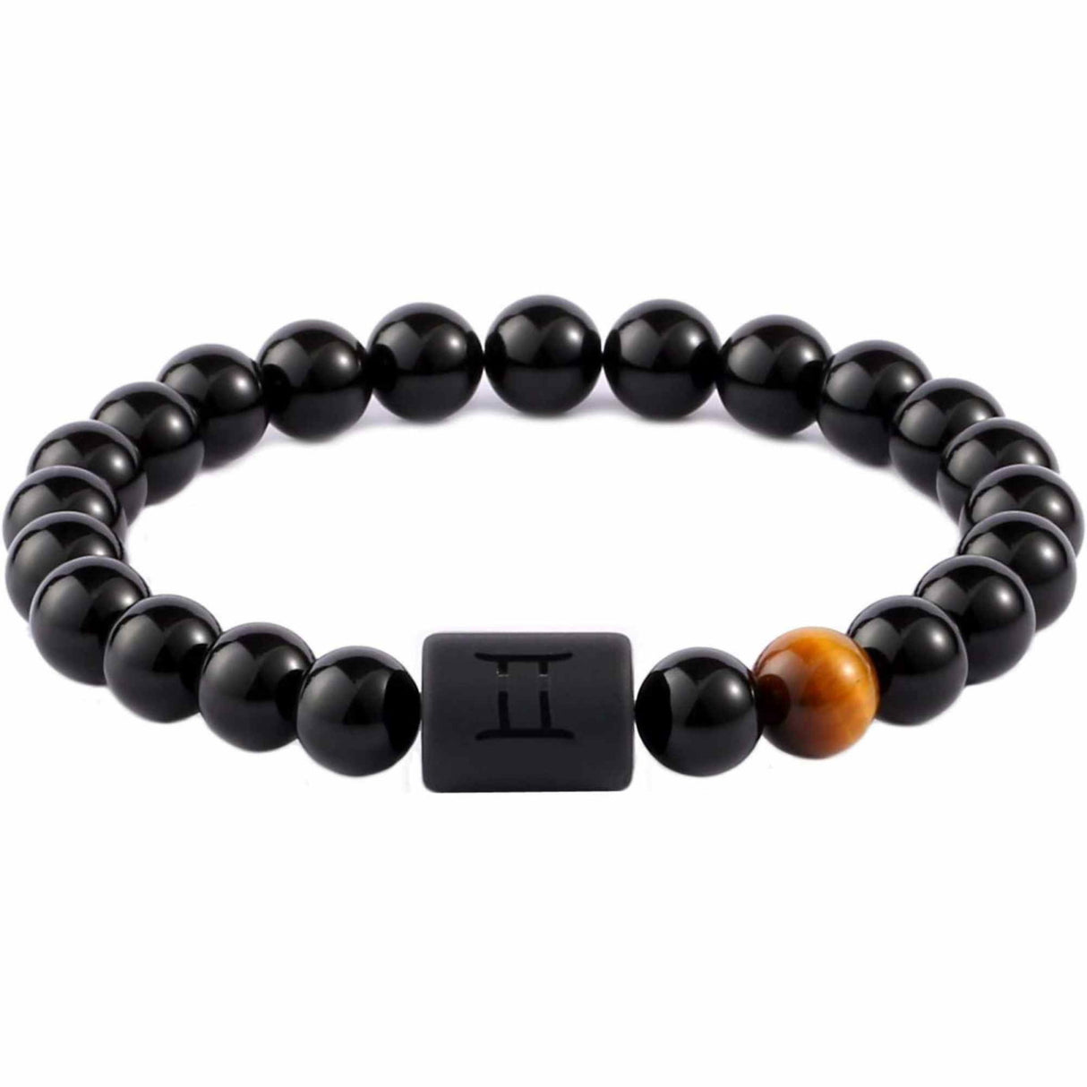 Bratara zodie Berbec din pietre naturale 8mm Obsidian si Ochi de Tigru pentru barbati cu cele 12 constelatii - Include dubla gravura cu semn zodiacala specifica