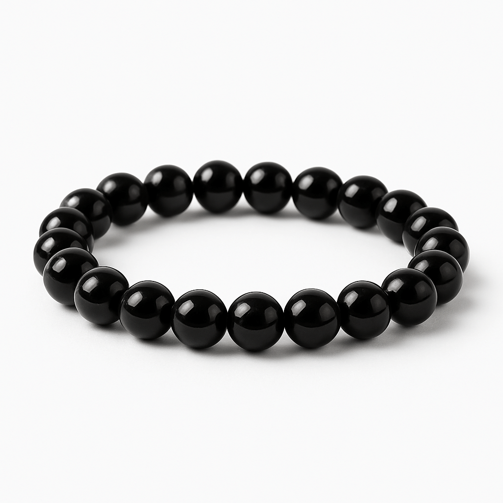 Bratara Elastica cu Margele de Turmalina Neagra de 8mm - Protectie si Echilibru