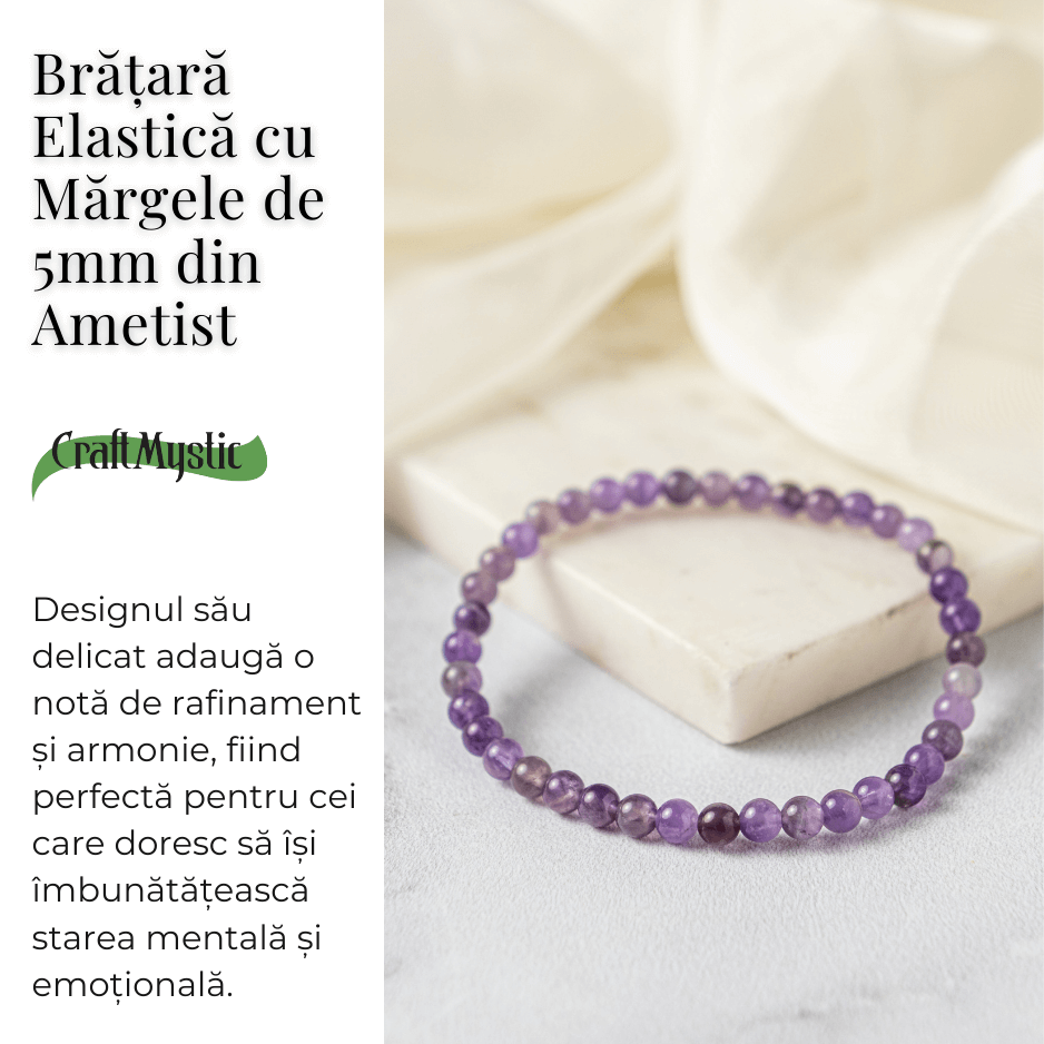 Bratara Elastica din Ametist 5mm - Claritate Mentala si Echilibru Emoțional