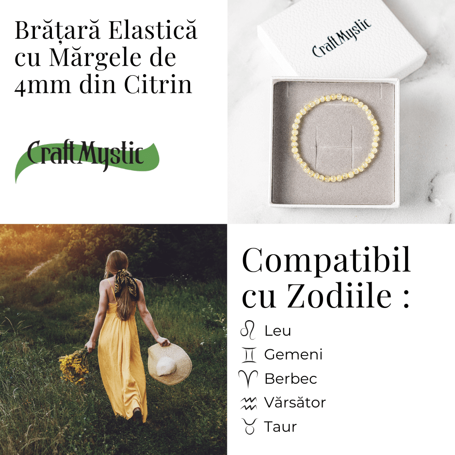 Bratara Elastica cu Margele 4 mm Naturale de Citrin - Atragerea Prosperitatii si Claritate