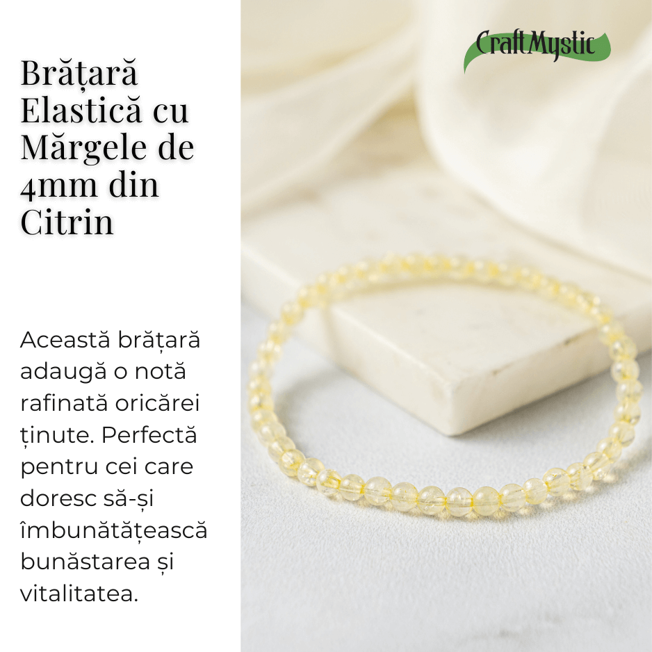 Bratara Elastica cu Margele 4 mm Naturale de Citrin - Atragerea Prosperitatii si Claritate