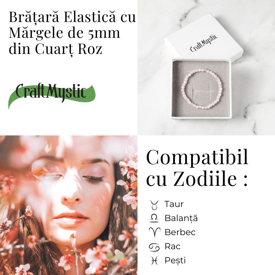 Bratara Elastica cu Margele de Cuart Roz 5mm - Iubire si Vindecare Emotionala