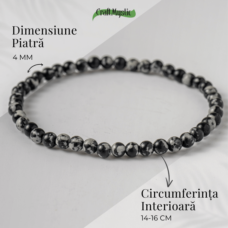 Bratara elastica 4mm din Obsidian Fulg de Nea - Protectie si Echilibru