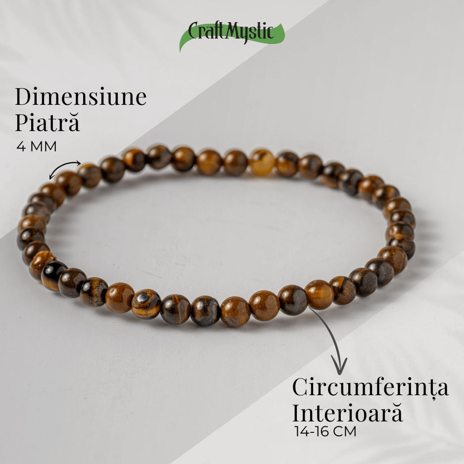 Bratara Elastica cu Margele 4 mm din Ochi de Tigru - Protectie si incredere
