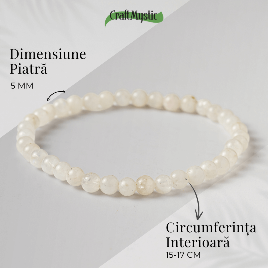 Bratara elastica cu margele 5mm naturale Piatra a Lunii Curcubeu - Echilibru si Intuitie