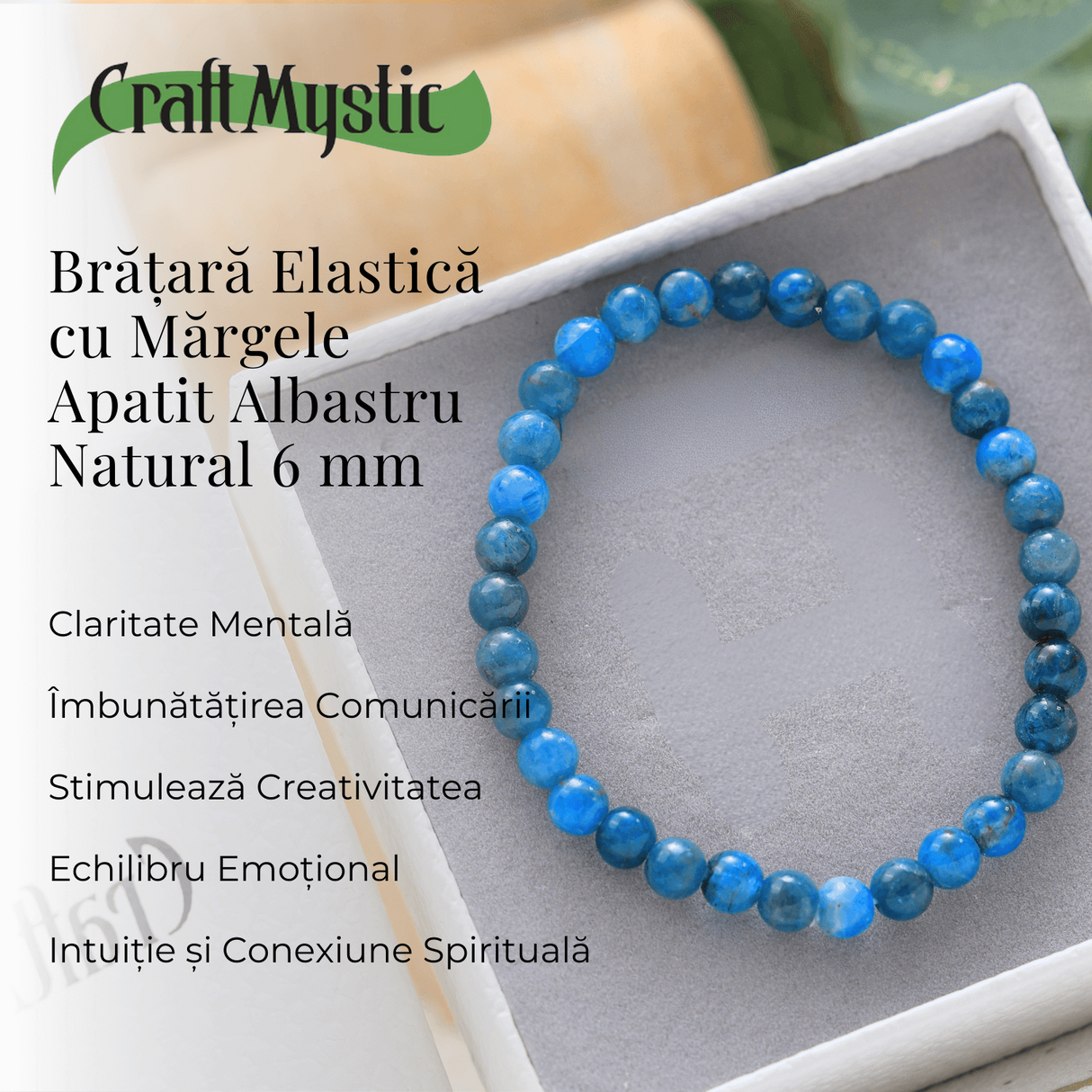Bratara Elastica cu Margele Naturale de 6mm din Apatit Albastru