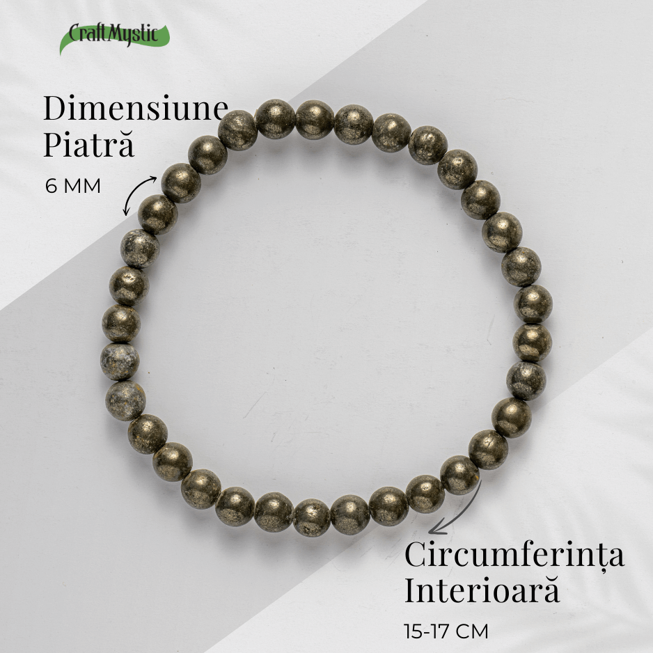 Bratara Elastica cu Margele Naturale de Pirita 6mm pentru Prosperitate si Protectie