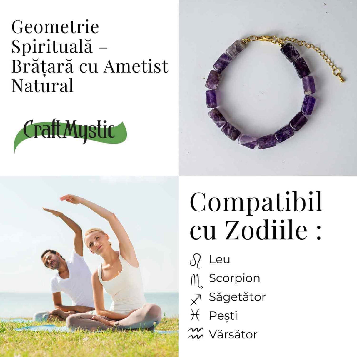 Geometrie Spirituala - Bratara cu Ametist Natural
