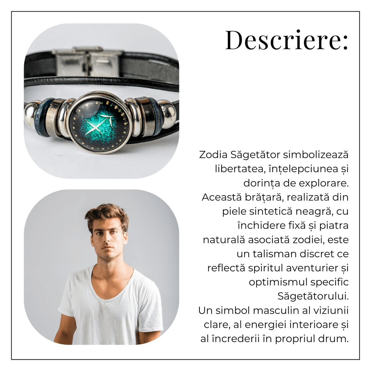 Bratara Fixa zodia Berbec din Piele Sintetica cu Cabochon Rotund - Semn Zodiacal Personalizat pentru Stil si Conexiune Astrologica