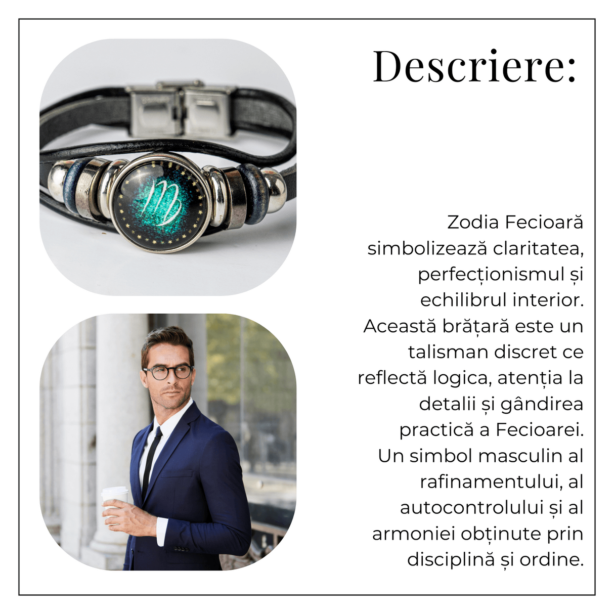 Bratara Fixa zodia Berbec din Piele Sintetica cu Cabochon Rotund - Semn Zodiacal Personalizat pentru Stil si Conexiune Astrologica