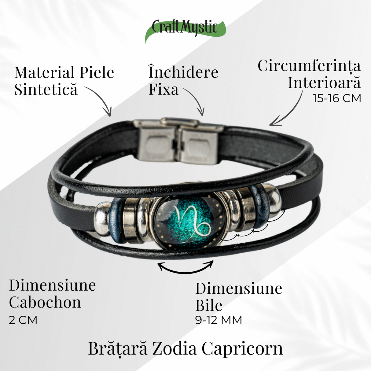 Bratara Fixa zodia Berbec din Piele Sintetica cu Cabochon Rotund - Semn Zodiacal Personalizat pentru Stil si Conexiune Astrologica