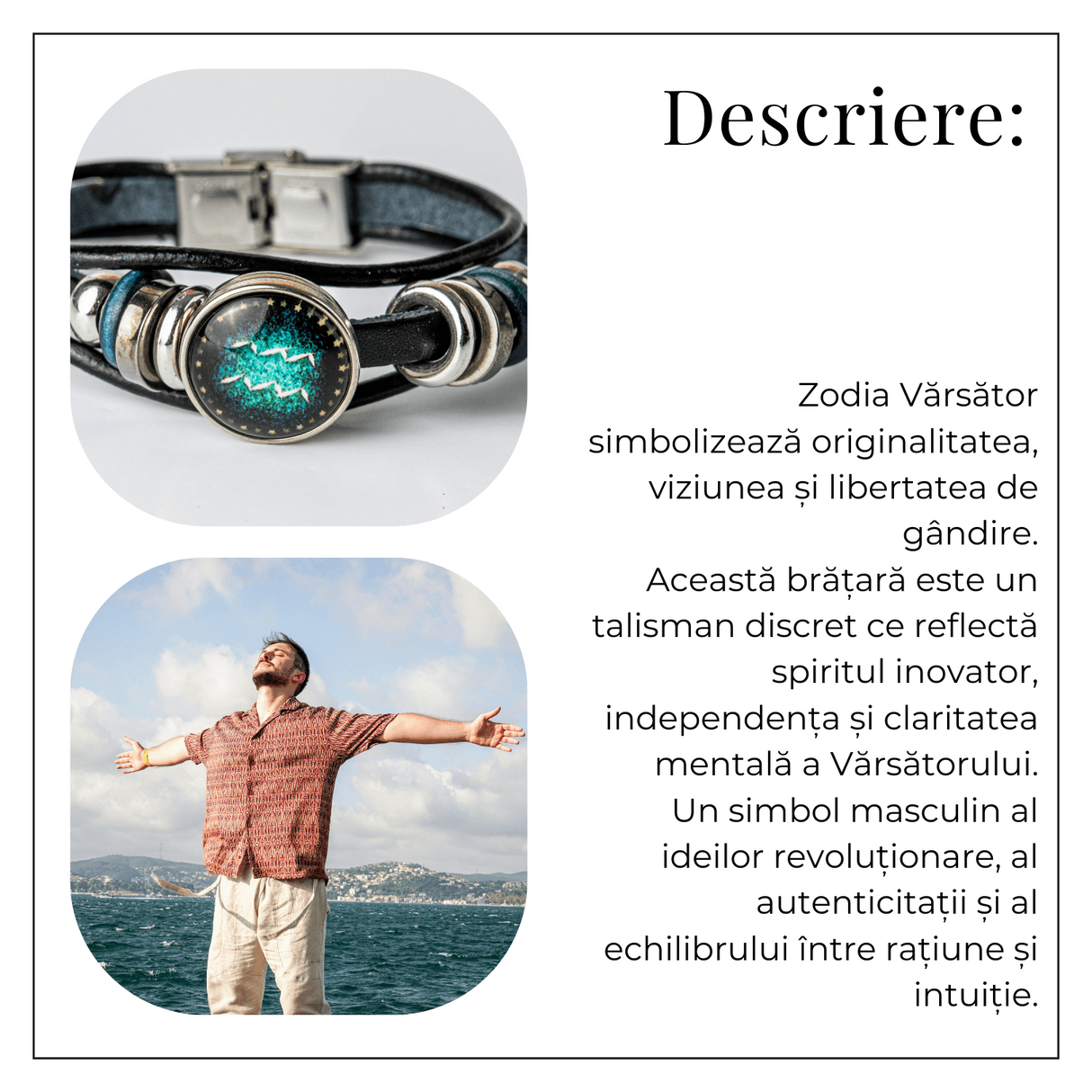 Bratara Fixa zodia Berbec din Piele Sintetica cu Cabochon Rotund - Semn Zodiacal Personalizat pentru Stil si Conexiune Astrologica