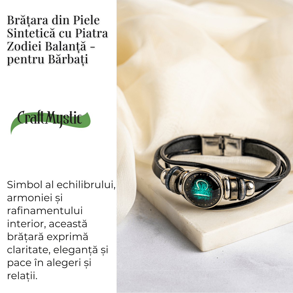 Bratara Fixa zodia Berbec din Piele Sintetica cu Cabochon Rotund - Semn Zodiacal Personalizat pentru Stil si Conexiune Astrologica