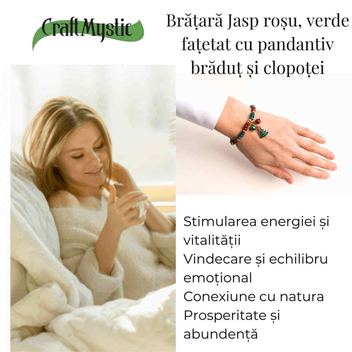 Bratara naturala Jasp rosu, verde fatetat - cadou unic festiv