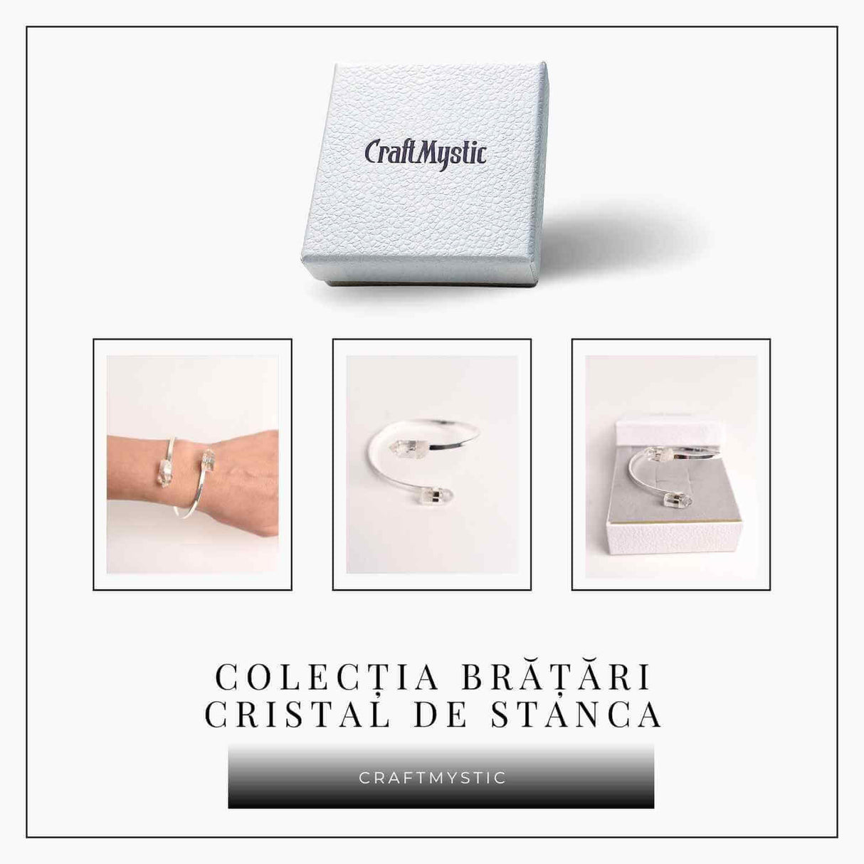 Bratara Metalica Argintie cu Dublu Cristal de Stanca, Claritate si Energie