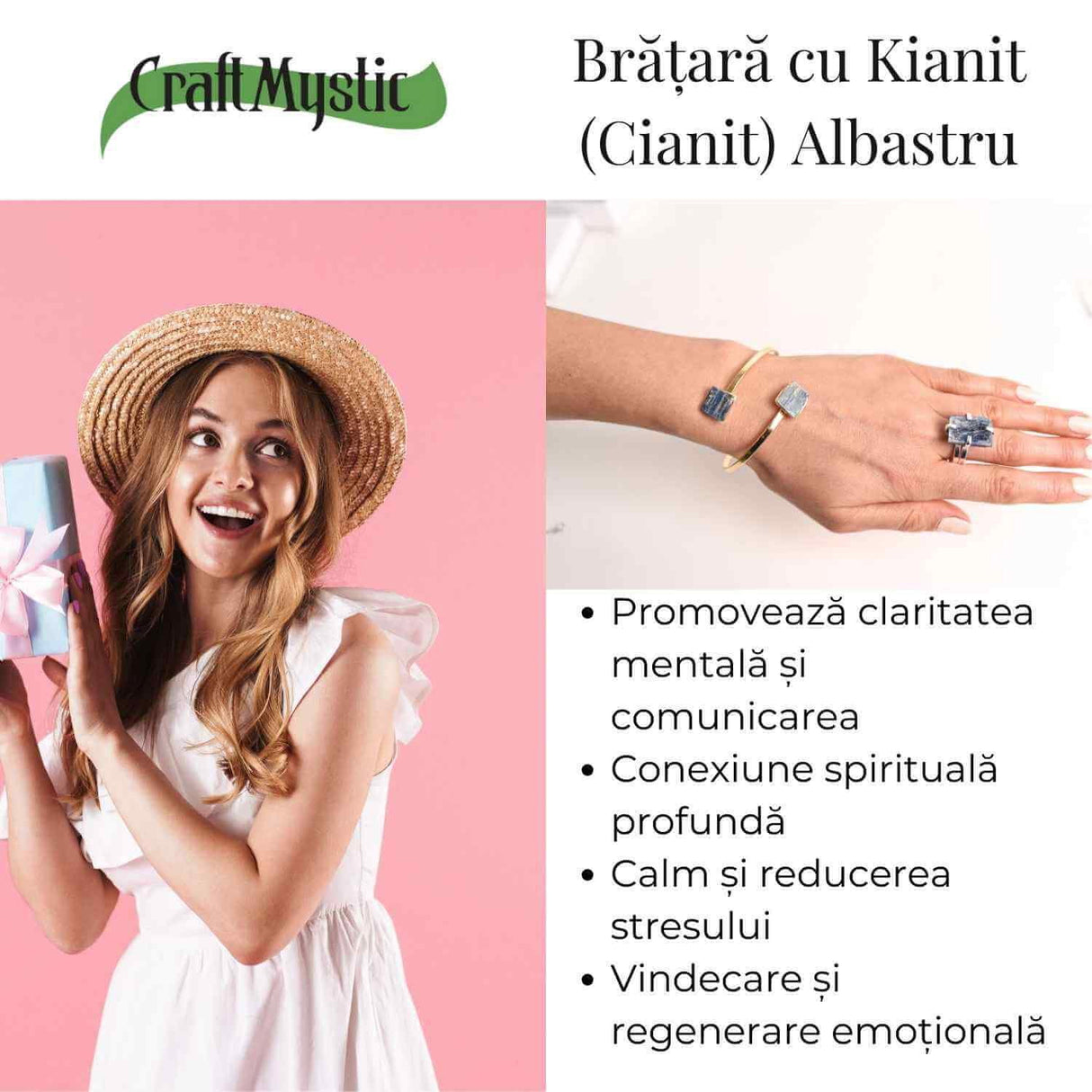 Bratara Metalica Aurie cu Dublu Kianit (cianit) Albastru, Claritate si Armonie