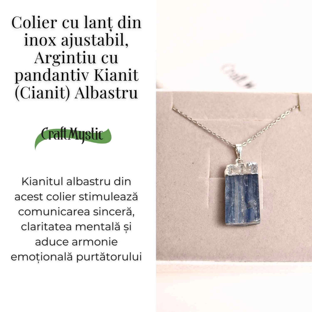 Colier argintiu cu pandantiv Kianit (Cianit) albastru - Echilibru si Conexiune Spirituala