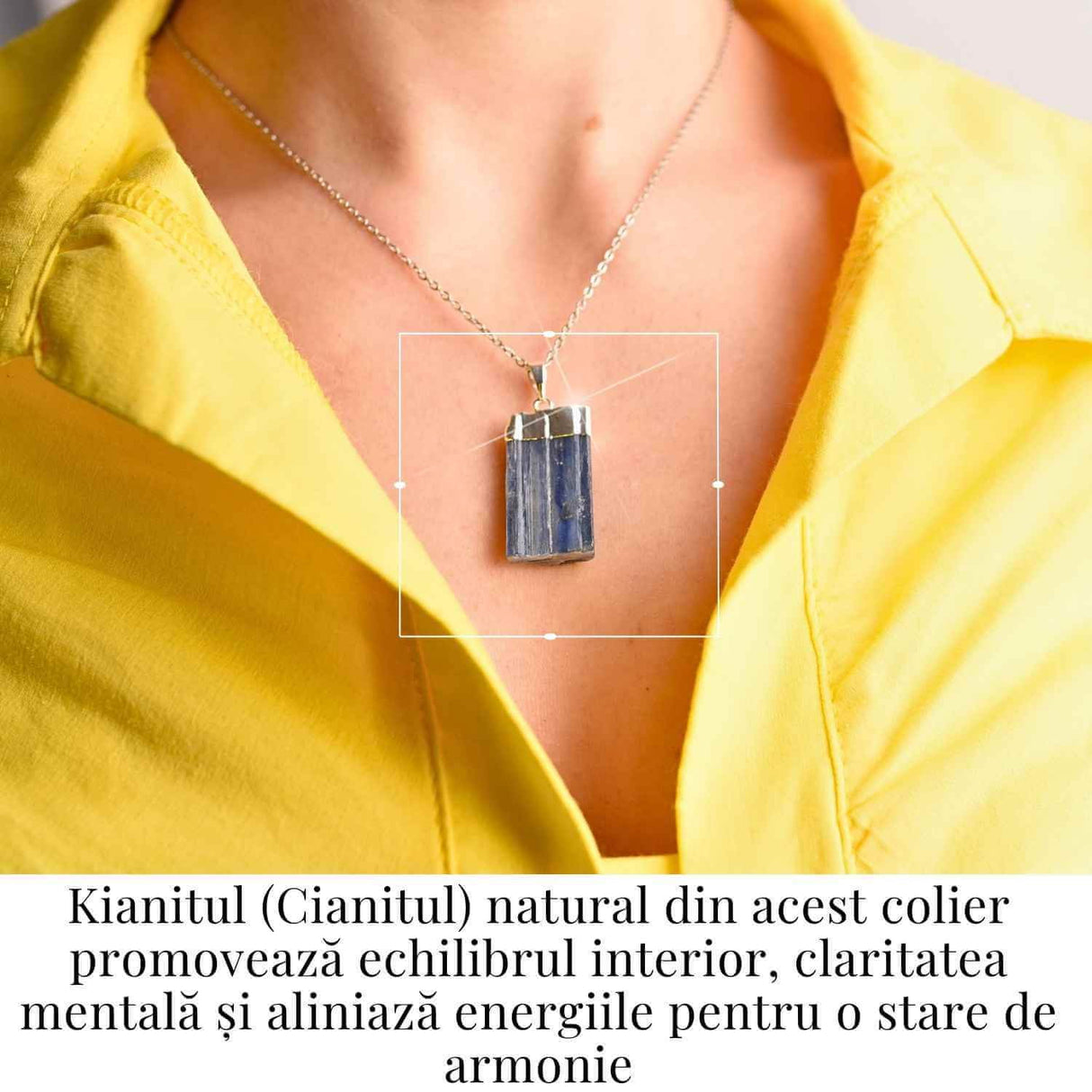 Colier argintiu cu pandantiv Kianit (Cianit) albastru - Echilibru si Conexiune Spirituala