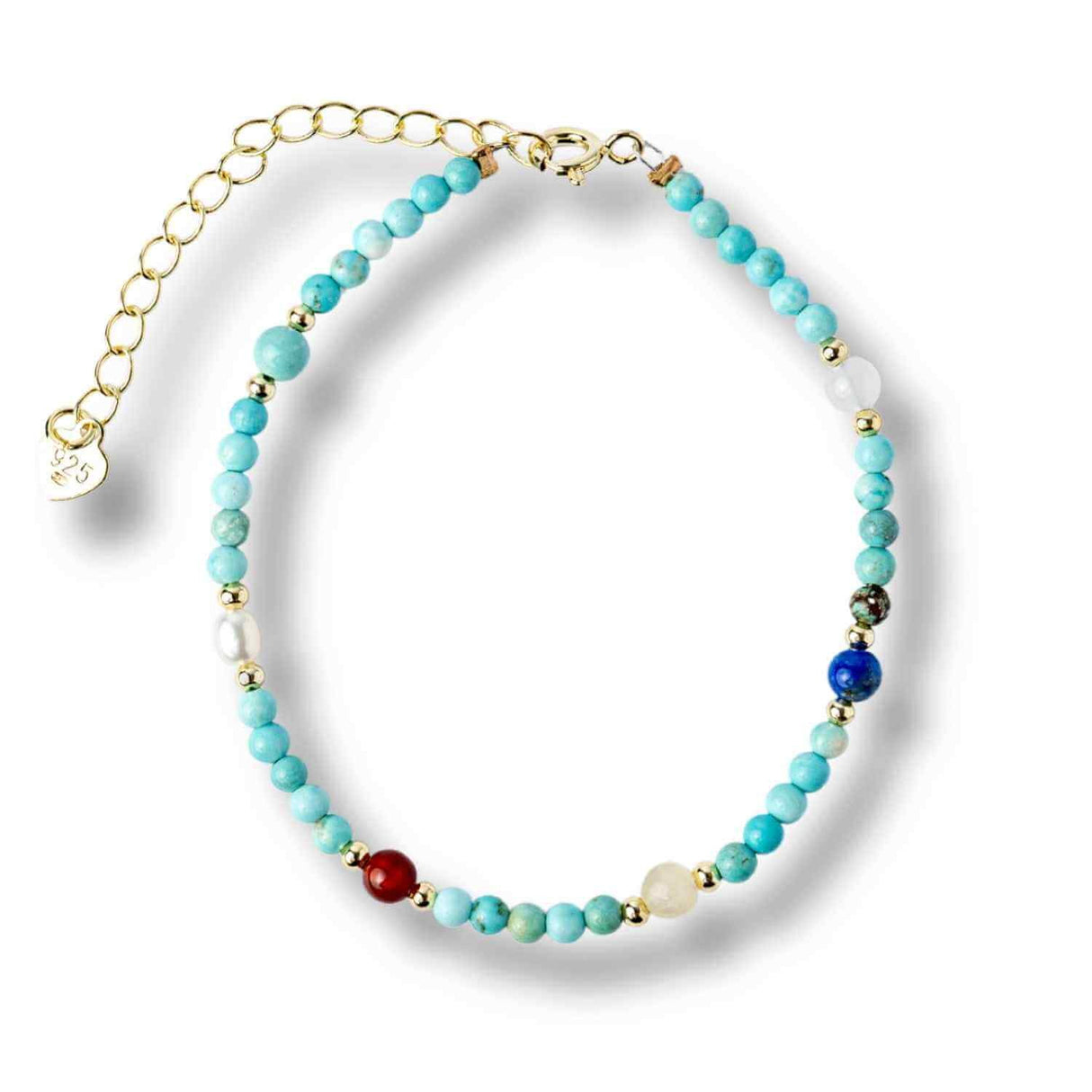 Bratara Multigem - Turcoaz, Agat Rosu, Lapis Lazuli, Jad Alb, Topaz Galben si Perla Naturala - Energie Pozitiva si Armonie
