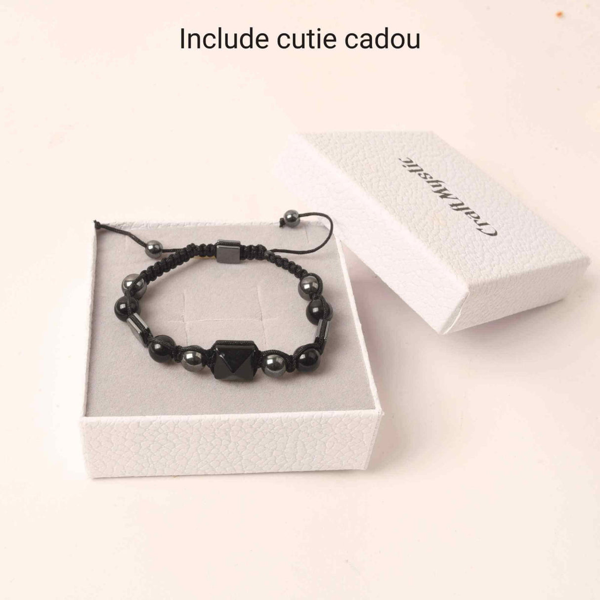 Bratara Ajustabila Impletita cu Margele de 8mm si Piramida din Obsidian si Hematit - Cadou cu Semnificatie