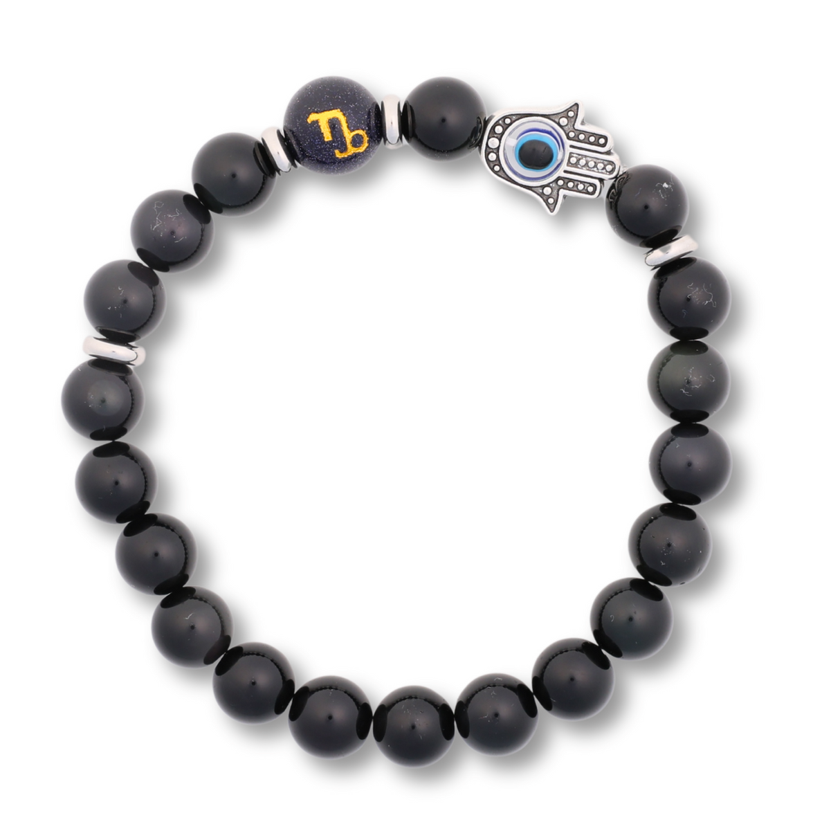 Bratara pentru Zodii cu Margele de Obsidian, Pandantiv Mana Fatimei si Ochiul "Rau"