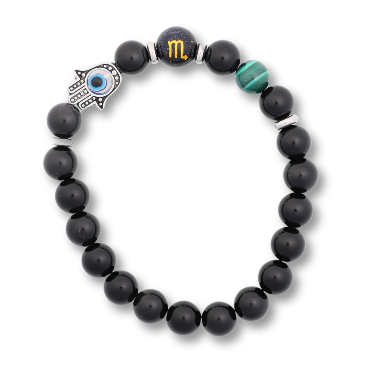 Bratara pentru Zodii cu Margele de Obsidian, Pandantiv Mana Fatimei si Ochiul "Rau"