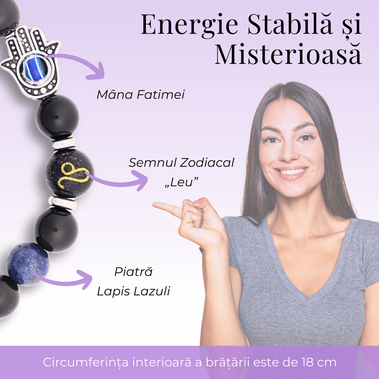Bratara pentru Zodii cu Margele de Obsidian, Pandantiv Mana Fatimei si Ochiul "Rau"