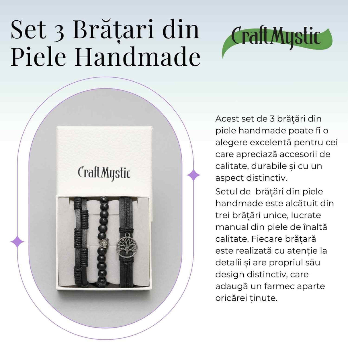 Set 3 Brățări Inedite cu Arborele Vieții si piele sintetica - Stil și Protecție pentru Orice Ocazie