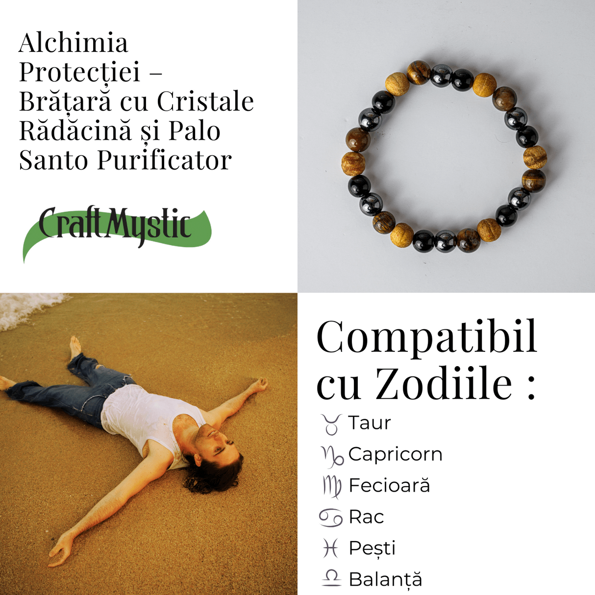 Alchimia Protectiei - Bratara cu Cristale Radacina si Palo Santo Purificator