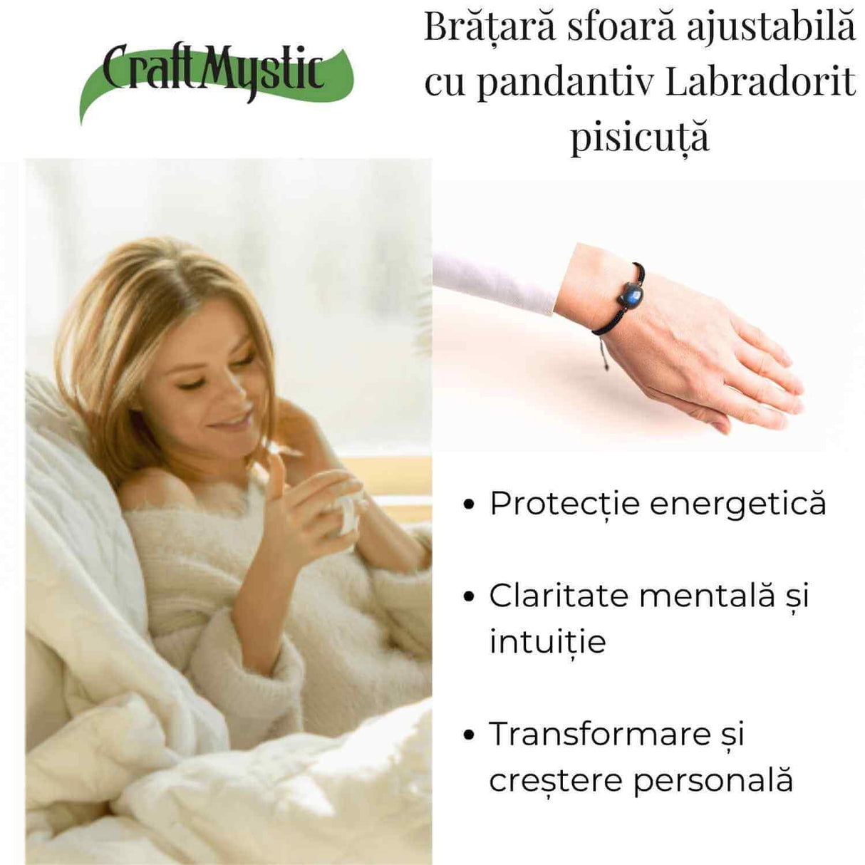 Bratara ajustabila Labradorit pisicuta - protectie si intuitie