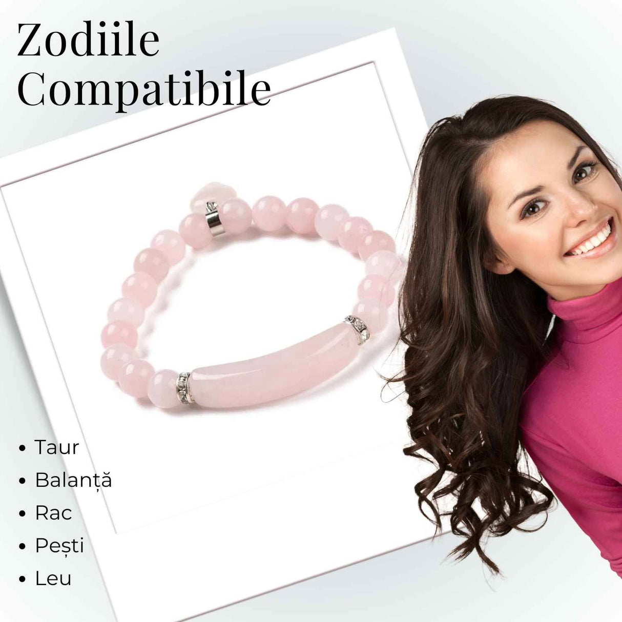 Bratara Zen Cuart Roz 8mm - Iubire si Vindecare Emotionala