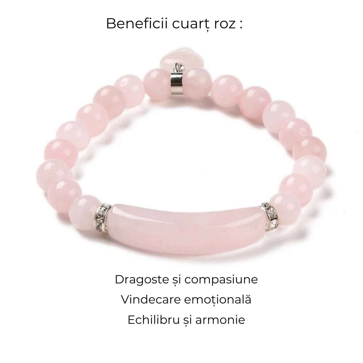 Bratara Zen Cuart Roz 8mm - Iubire si Vindecare Emotionala