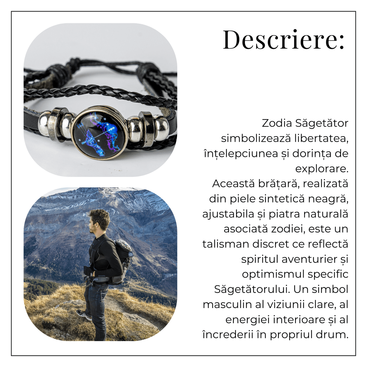 Bratara Zodia Berbec ajustabila din Piele Sintetica cu Cabochon Rotund - Simbol Astrologic Personalizat pentru Energie si Identitate Astrala