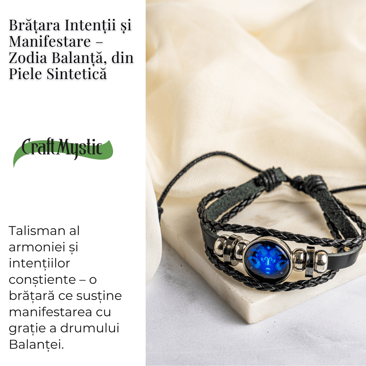 Bratara Zodia Berbec ajustabila din Piele Sintetica cu Cabochon Rotund - Simbol Astrologic Personalizat pentru Energie si Identitate Astrala
