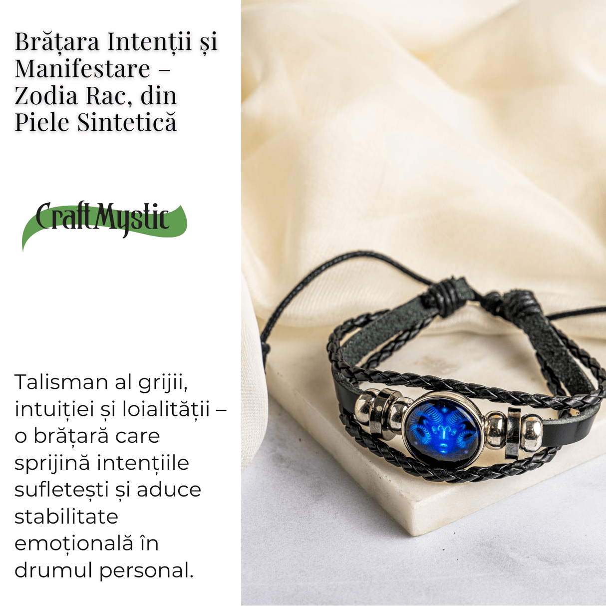 Bratara Zodia Berbec ajustabila din Piele Sintetica cu Cabochon Rotund - Simbol Astrologic Personalizat pentru Energie si Identitate Astrala