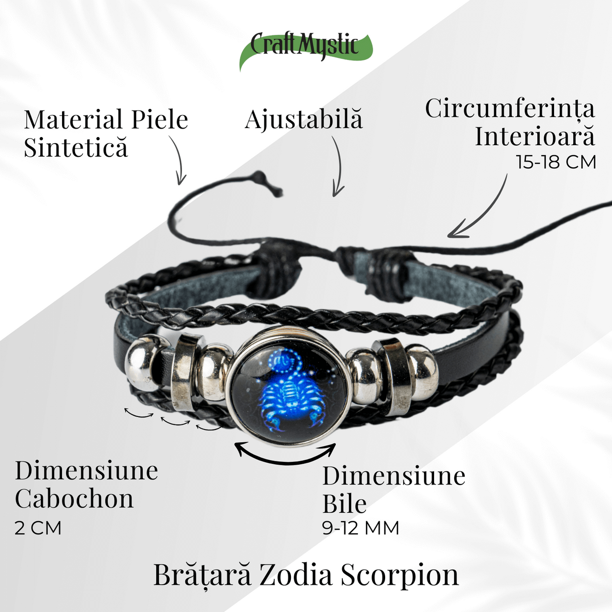 Bratara Zodia Berbec ajustabila din Piele Sintetica cu Cabochon Rotund - Simbol Astrologic Personalizat pentru Energie si Identitate Astrala