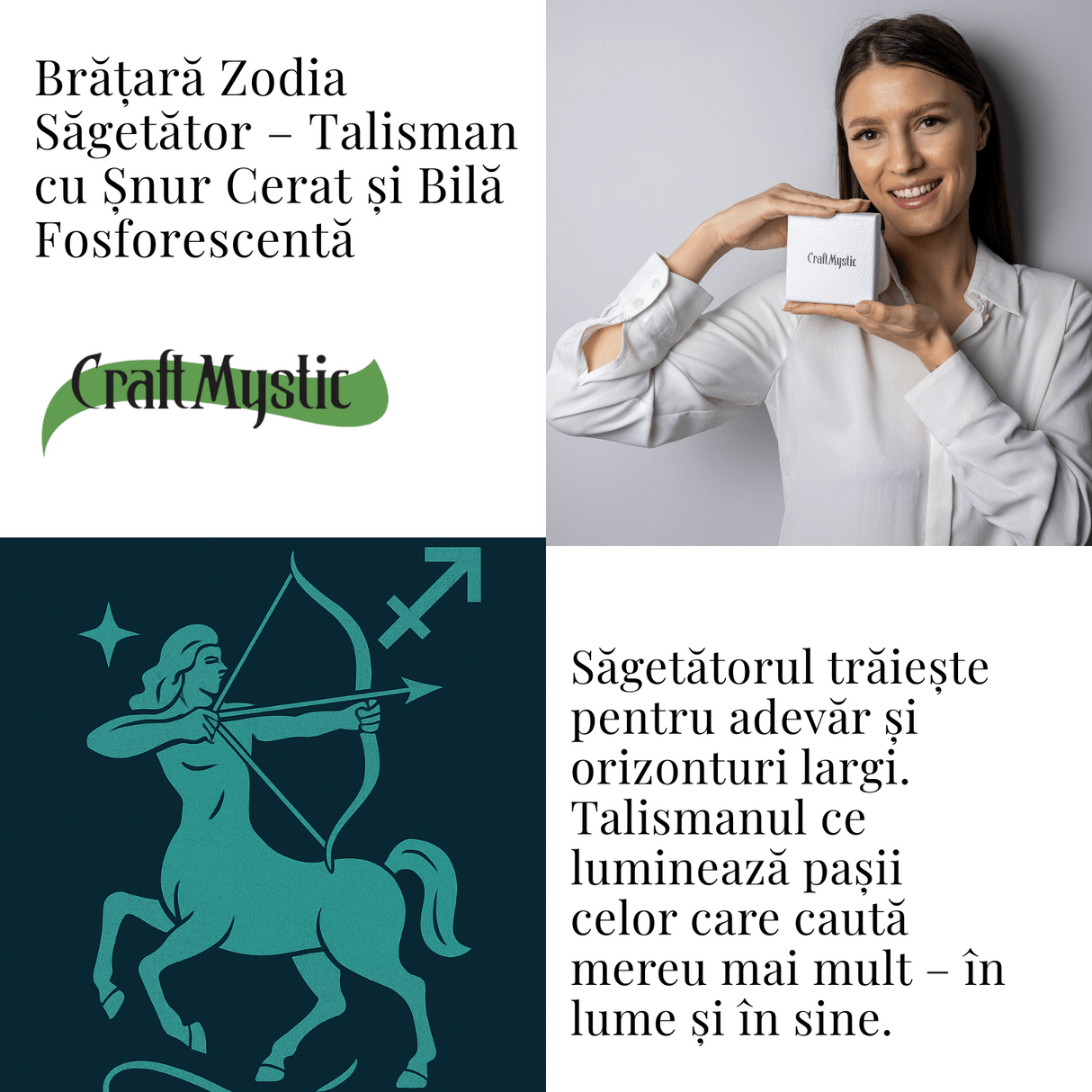 Bratara Zodiacala Ajustabila din Sfoara Cerata si Piele Sintetica - Cabochon Rotund cu Semn Zodiacal si Bila Fosforescenta