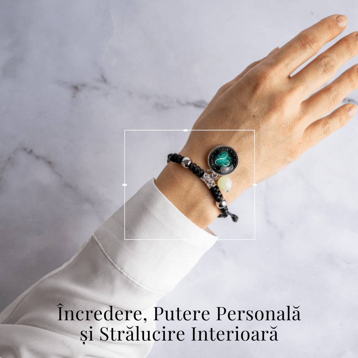 Bratara Zodiacala Ajustabila din Sfoara Cerata si Piele Sintetica - Cabochon Rotund cu Semn Zodiacal si Bila Fosforescenta