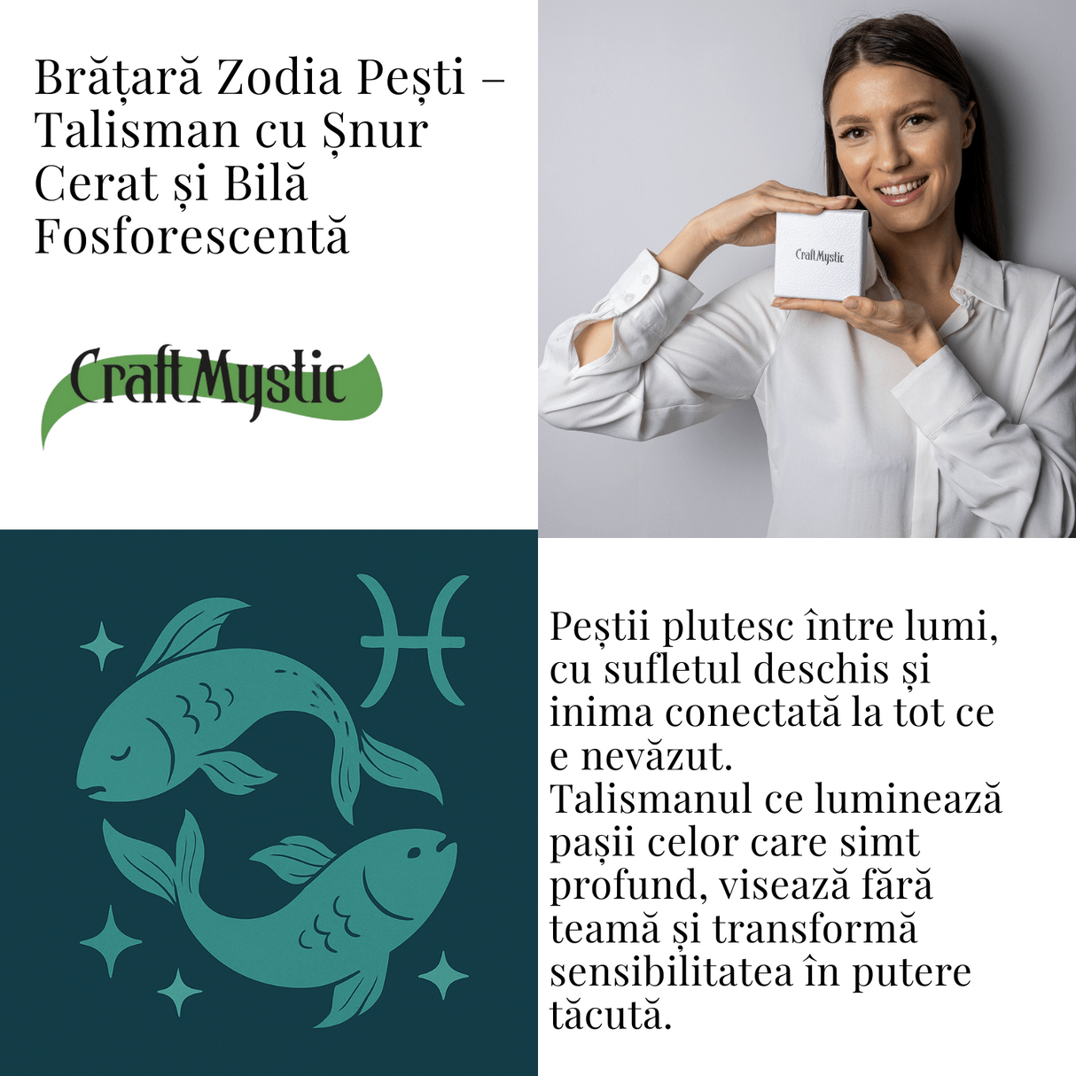 Bratara Zodiacala Ajustabila din Sfoara Cerata si Piele Sintetica - Cabochon Rotund cu Semn Zodiacal si Bila Fosforescenta