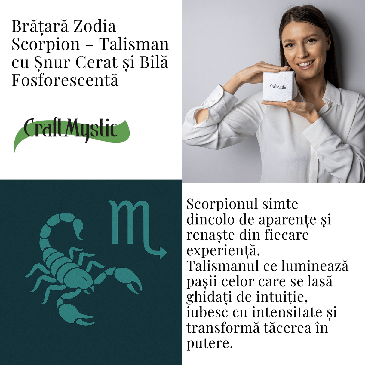 Bratara Zodiacala Ajustabila din Sfoara Cerata si Piele Sintetica - Cabochon Rotund cu Semn Zodiacal si Bila Fosforescenta