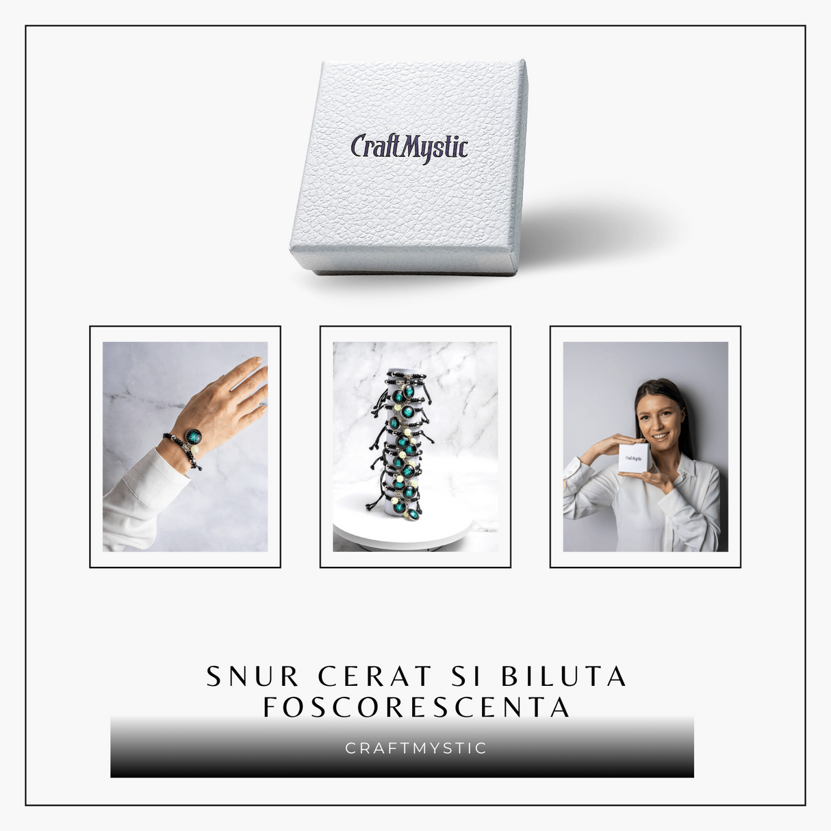 Bratara Zodiacala Ajustabila din Sfoara Cerata si Piele Sintetica - Cabochon Rotund cu Semn Zodiacal si Bila Fosforescenta