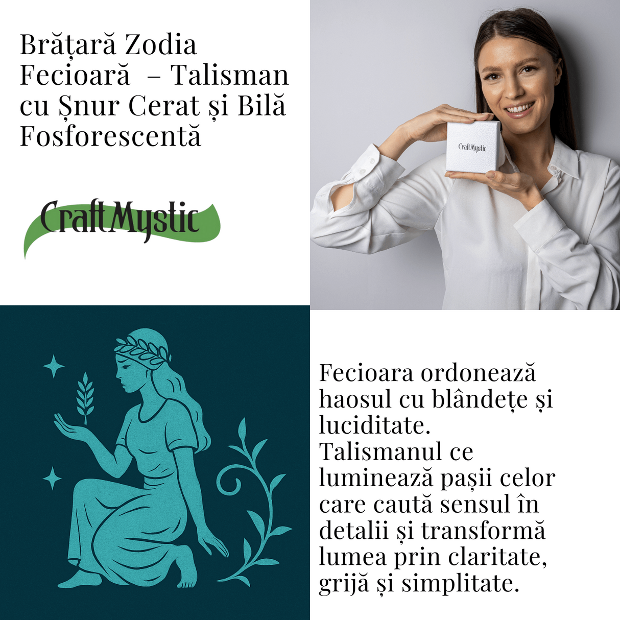 Bratara Zodiacala Ajustabila din Sfoara Cerata si Piele Sintetica - Cabochon Rotund cu Semn Zodiacal si Bila Fosforescenta