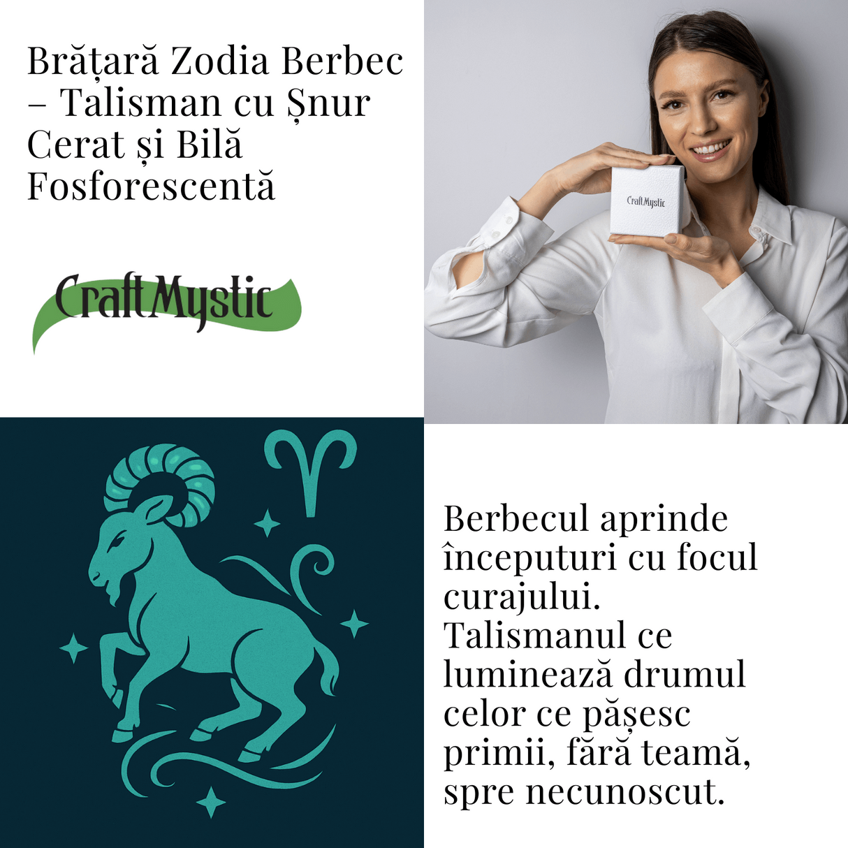 Bratara Zodiacala Ajustabila din Sfoara Cerata si Piele Sintetica - Cabochon Rotund cu Semn Zodiacal si Bila Fosforescenta