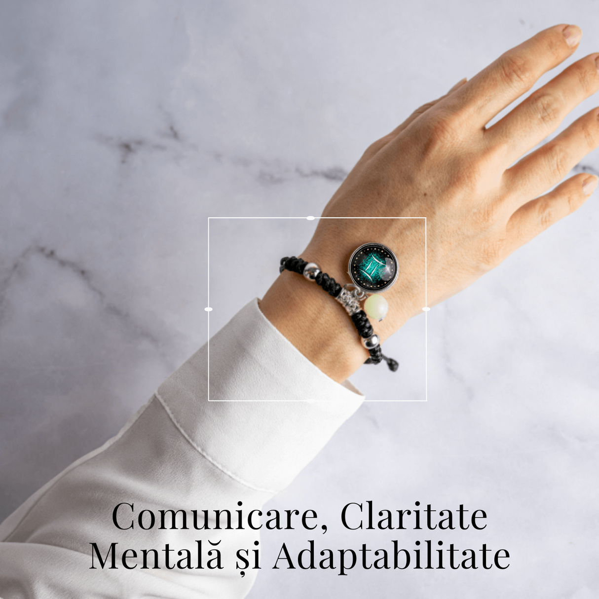 Bratara Zodiacala Ajustabila din Sfoara Cerata si Piele Sintetica - Cabochon Rotund cu Semn Zodiacal si Bila Fosforescenta