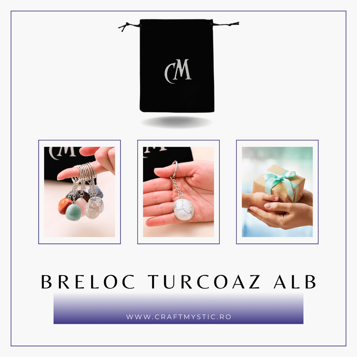 Breloc cu piatra semipretioase de Turcoaz Alb in forma neregulata 3cm