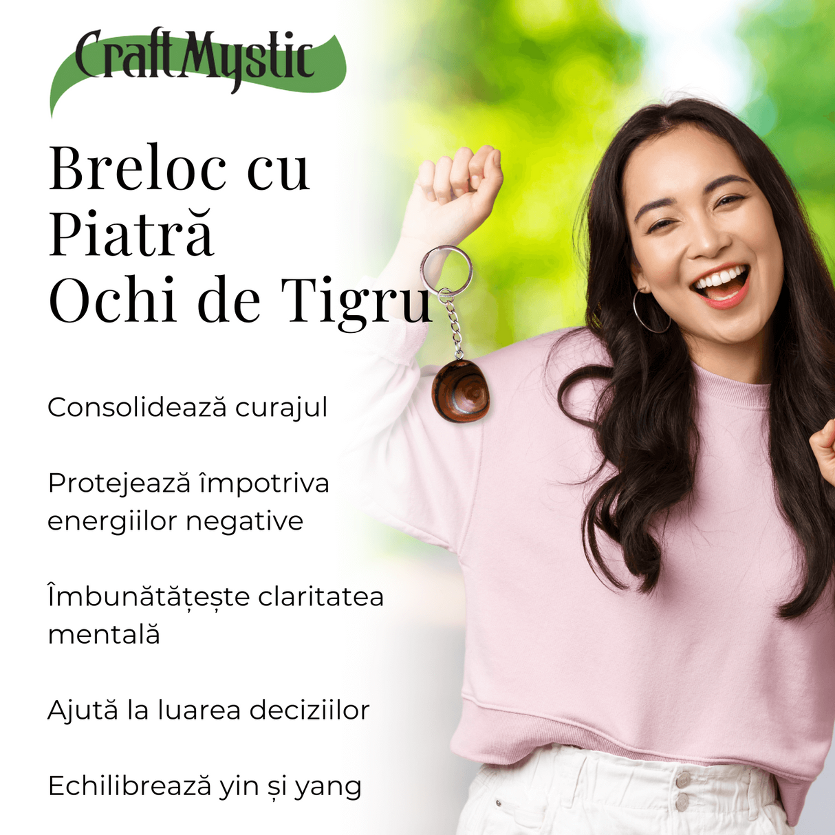 Breloc cu piatra semipretioase de Ochi de tigru in forma neregulata 3cm
