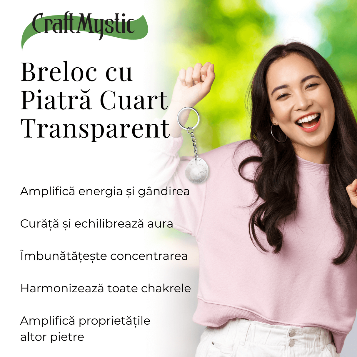 Breloc cu piatra semipretioase de Cuart transparent in forma neregulata 3cm