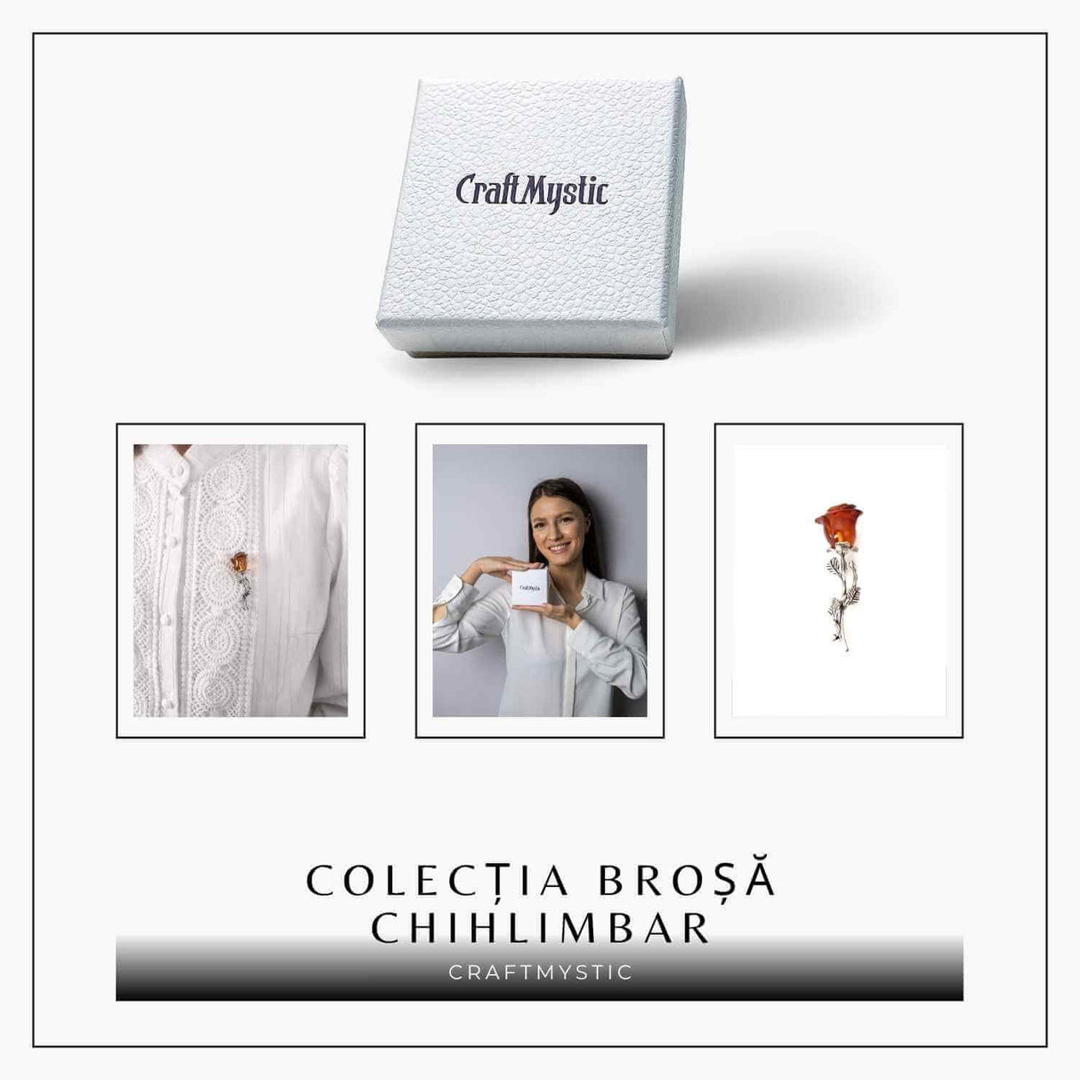 Brosa din Argint 925 cu Chihlimbar Natural rosu - Trandafir al Luminii Calde